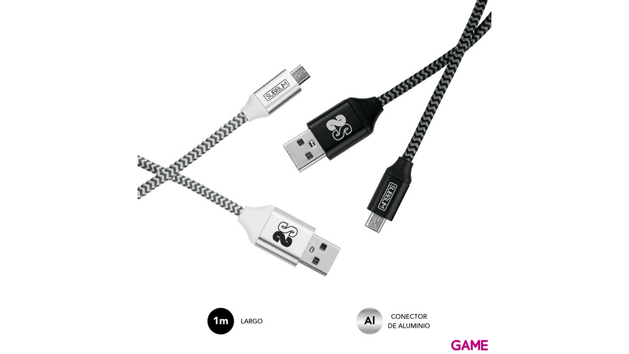 Subblim Pack 2 USB A Micro USB (2.4A) 1M Negro - Plata - Cable-0