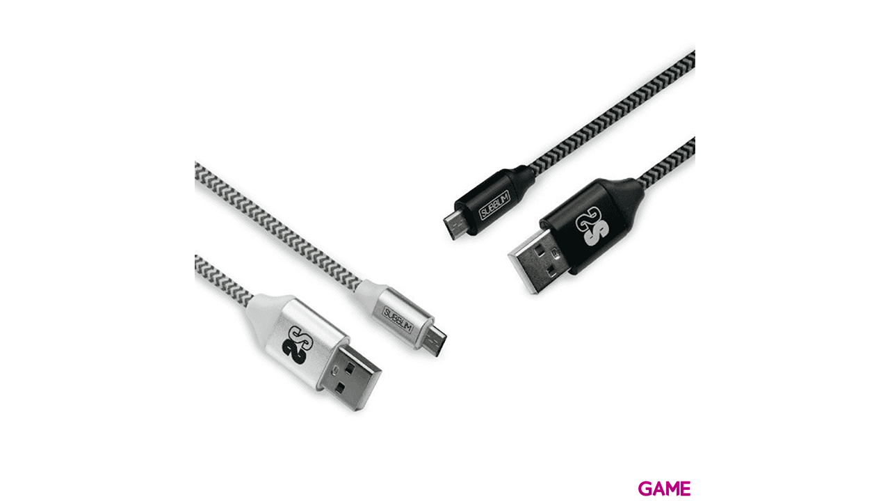 Subblim Pack 2 USB A Micro USB (2.4A) 1M Negro - Plata - Cable-1
