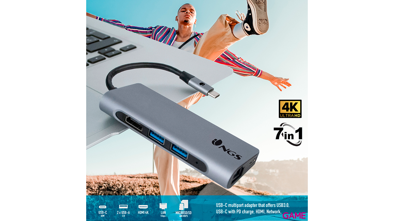 NGS WONDERDOCK7 USB 2.0 Type-C 480 Mbit/s Negro, Gris-3