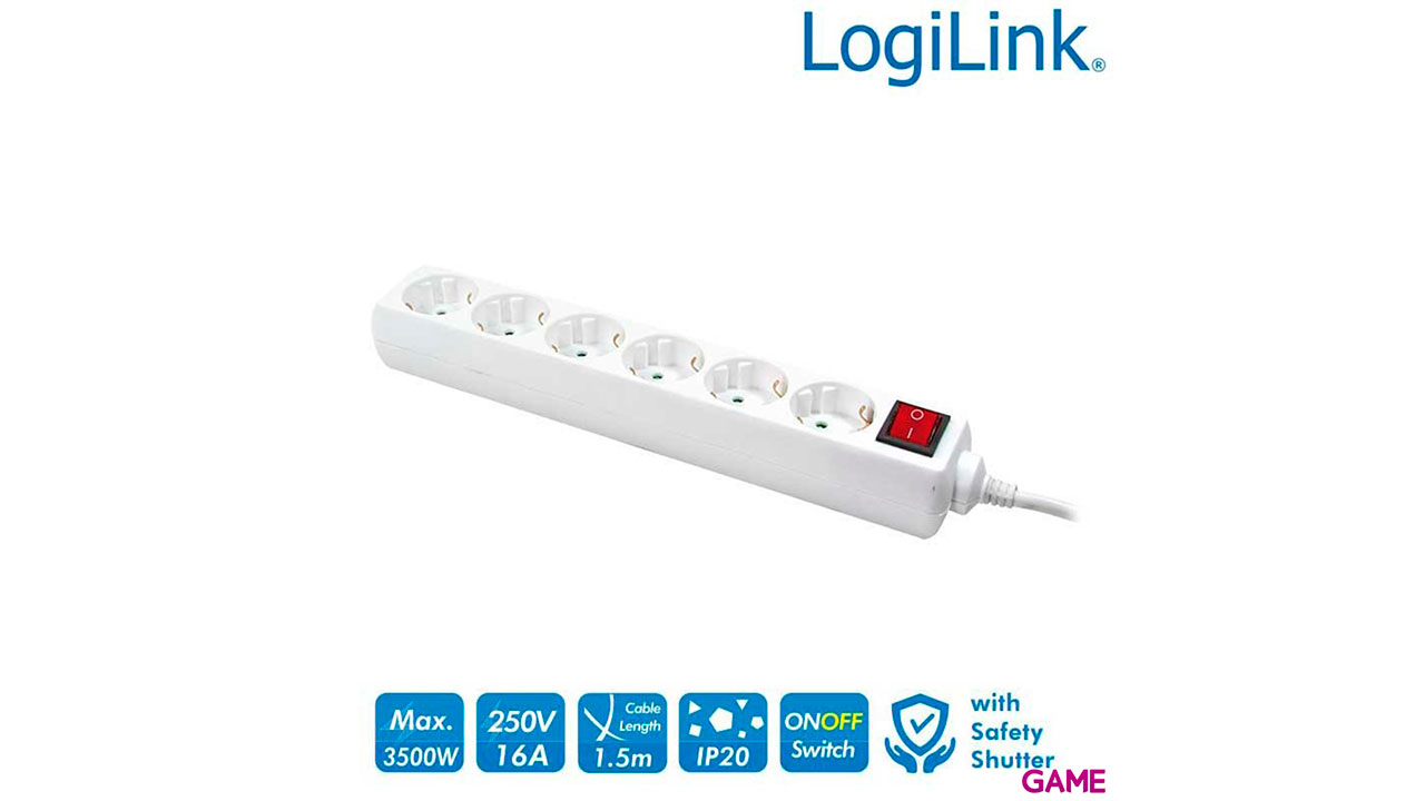 REGLETA 6 TOMAS CON INTERRUPTOR 15M LOGILINK NEGR-0