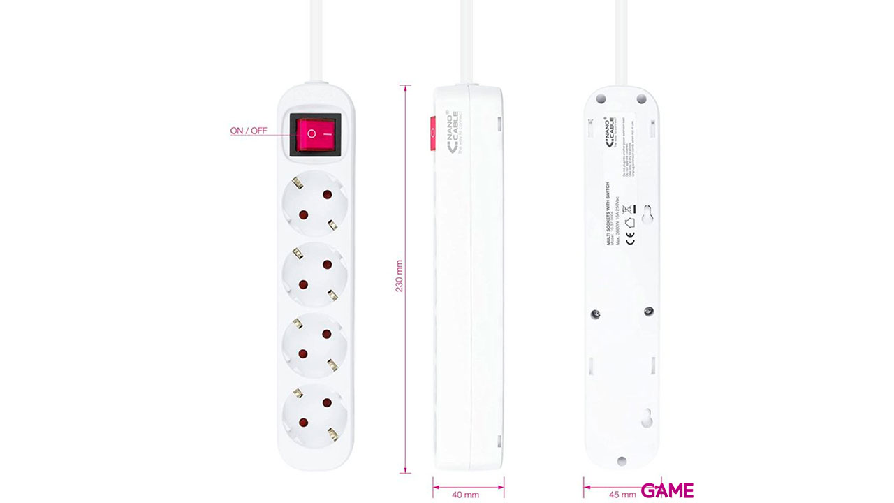 Nanocable 4 tomas - 1.4m Blanco - Regleta-3