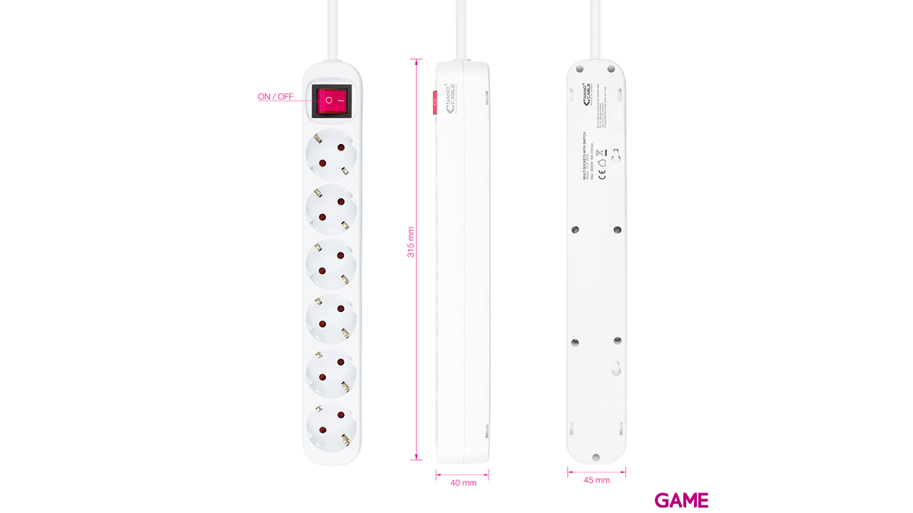 Nanocable 6 Enchufes 1.4m - Interruptor - Blanco - Regleta-0