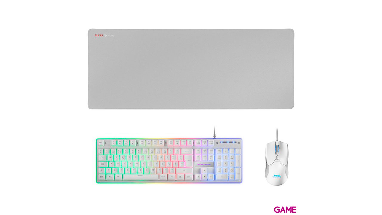 Mars Gaming MCPXWPT Teclado+Ratón+Alfombrilla Blanco PT - Combo-0