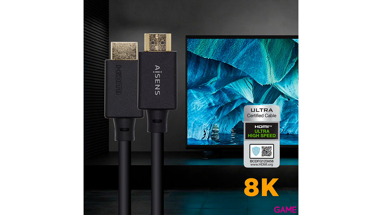 Aisens HDMI V2.1 Ultra Alta Velocidad / HEC 8k@60Hz 48Gbps A/M-A/M Negro 2.0m - Cable-0