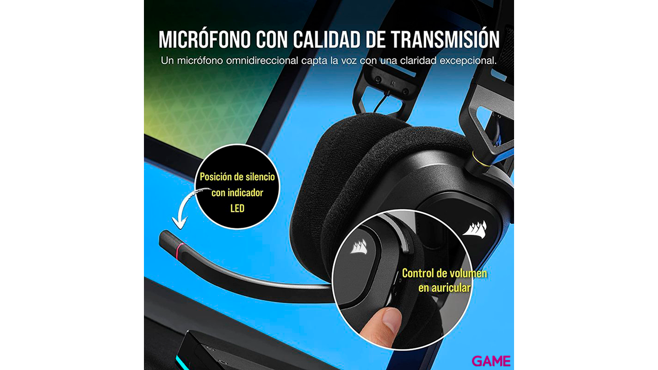 Corsair HS80 - RGB - Wireless - Negro - PC (Dolby Atmos)- PS4 - PS5 (Audio 3D) -  Auriculares Gaming-6