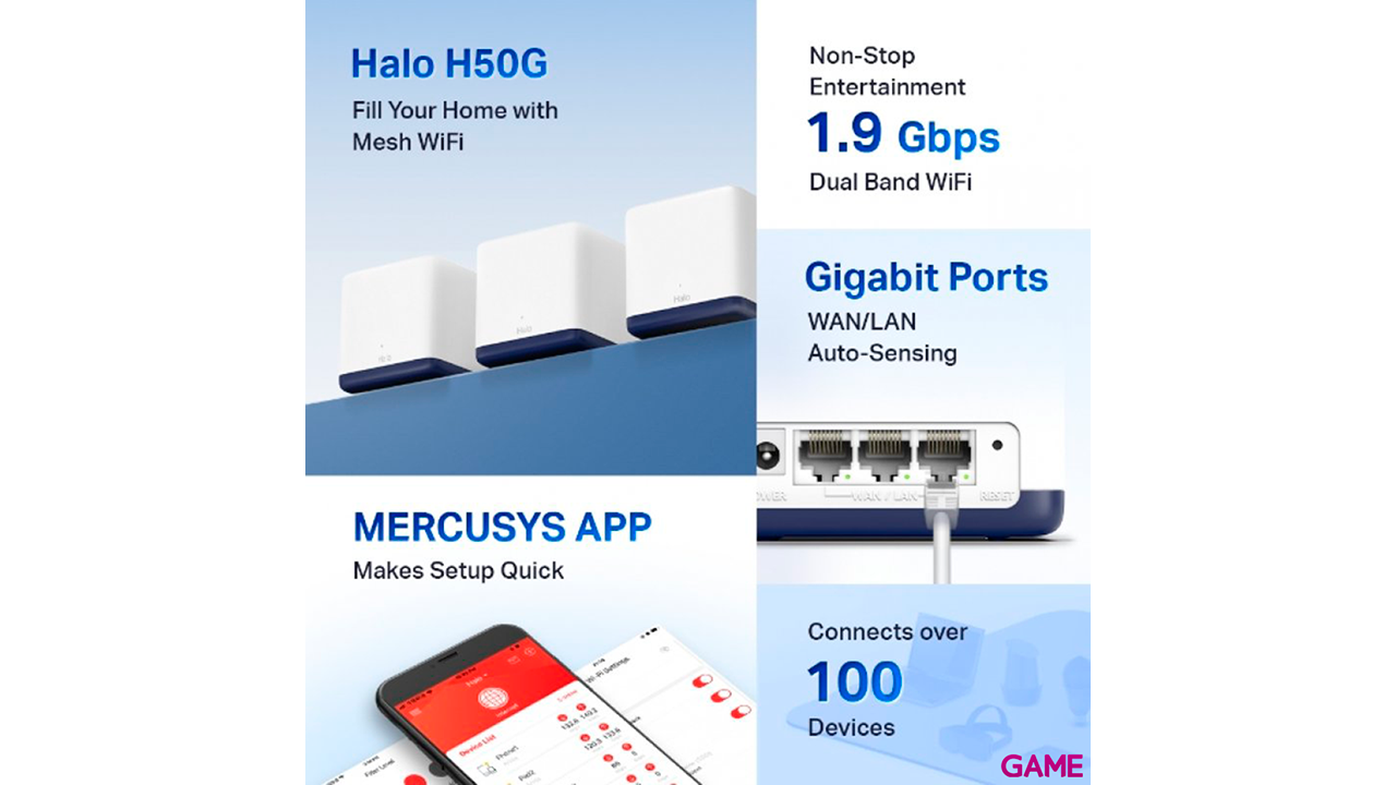 Mercusys Halo H50G(3-pack) Doble banda (2,4 GHz / 5 GHz) Wi-Fi 5 (802.11ac) Blanco Interno-4
