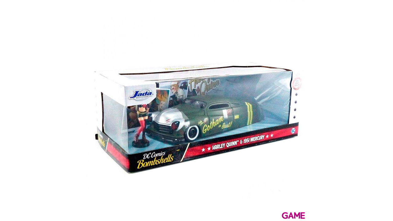 Set figura + coche metal Mercury 1951 Harley Quinn DC Comics-5