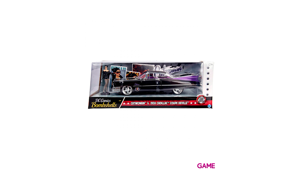 Set figura + coche metal Cadillac Coupe Deville 1959 Catwoman DC Comics-1