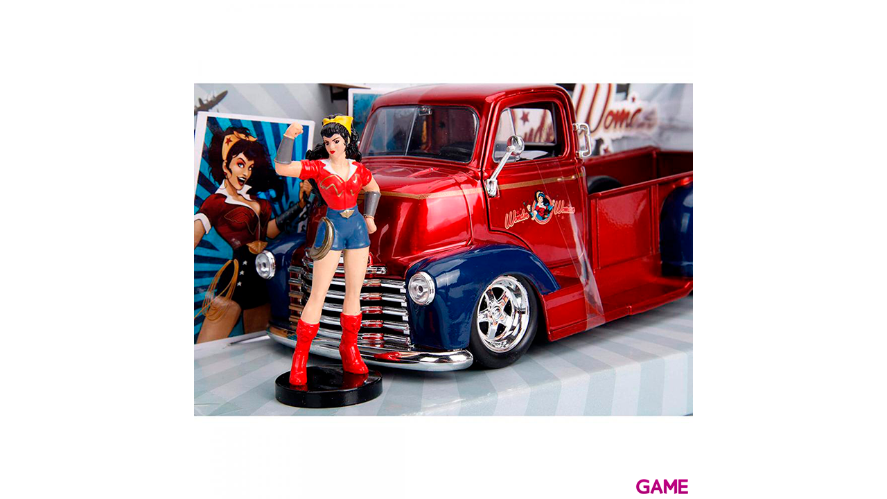 Set figura + coche metal Chevy Coe Pickup 1952 Wonder Woman DC Comics-2