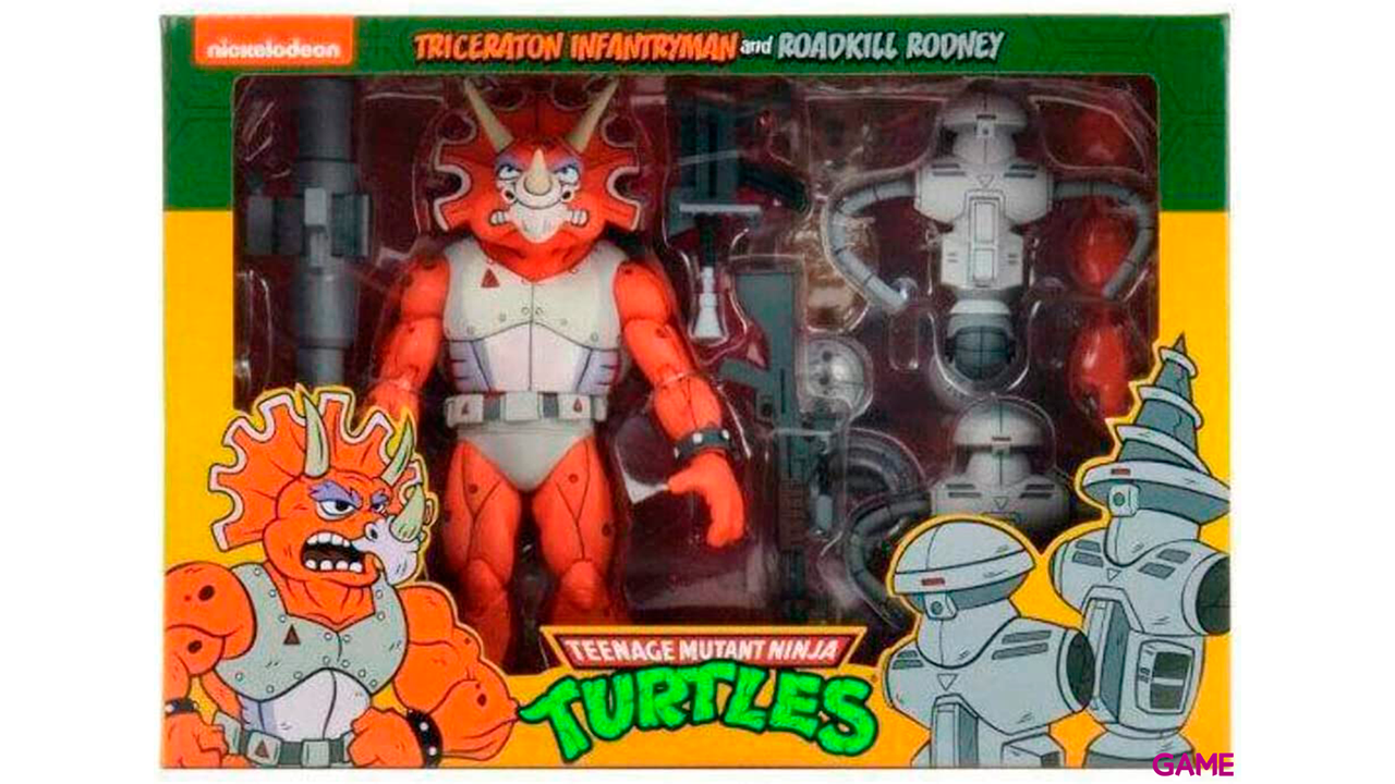 Pack 3 figuras Triceraton Infantryman y Roadkill Rodney Tortugas Ninja 18cm-0