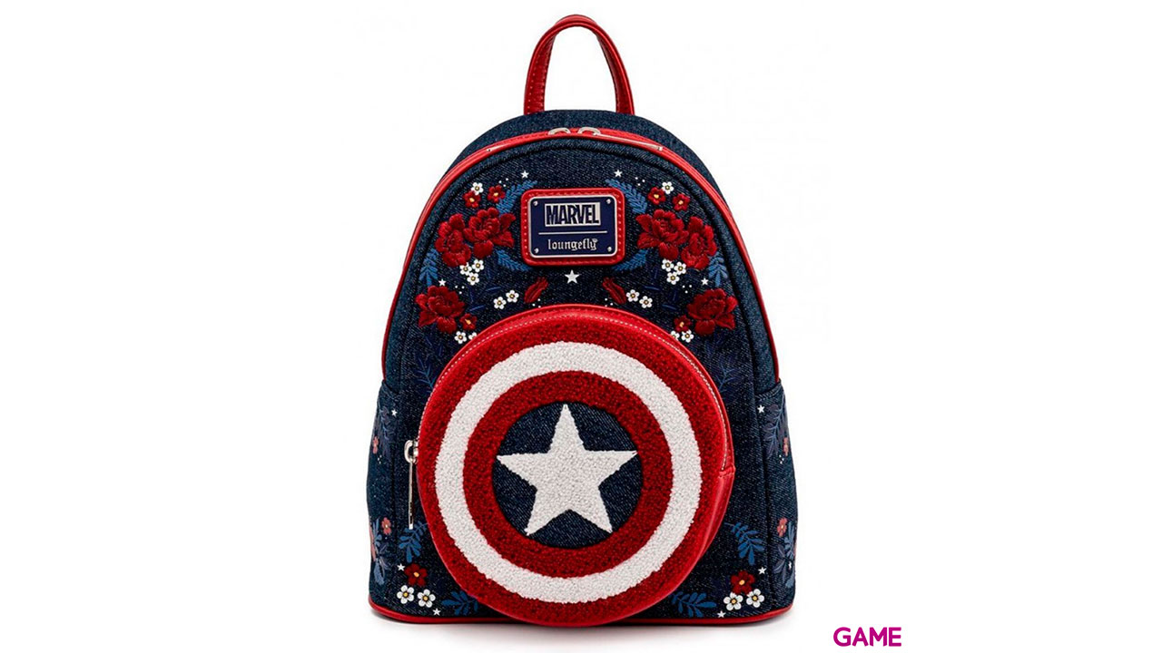 LoungeFly Escudo Floral Capitan America 80Th Marvel 26cm - Mochila-0