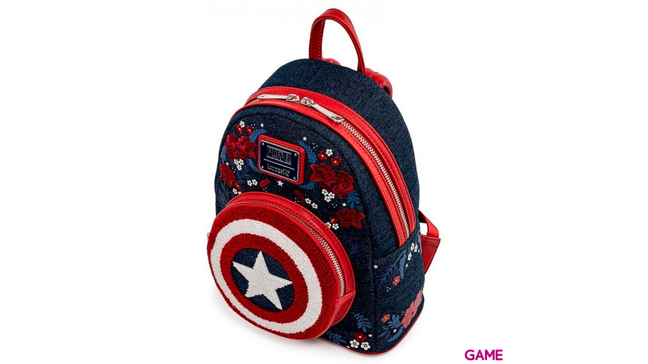 LoungeFly Escudo Floral Capitan America 80Th Marvel 26cm - Mochila-1