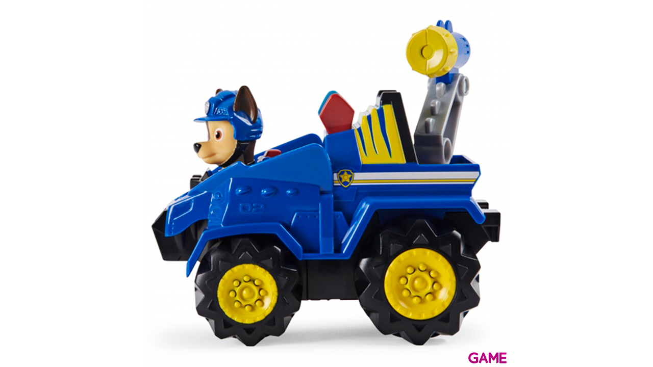 PAW Patrol , vehículo Deluxe con aceleración Dino Rescue de Chase con figura de dinosaurio misteriosa-3