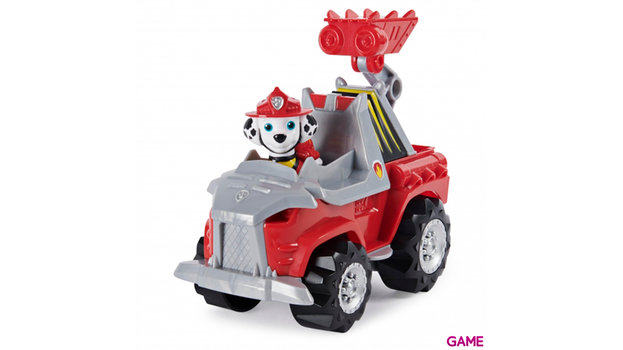 PAW Patrol , vehículo Deluxe con aceleración Dino Rescue de Marshall con figura de dinosaurio misteriosa-2