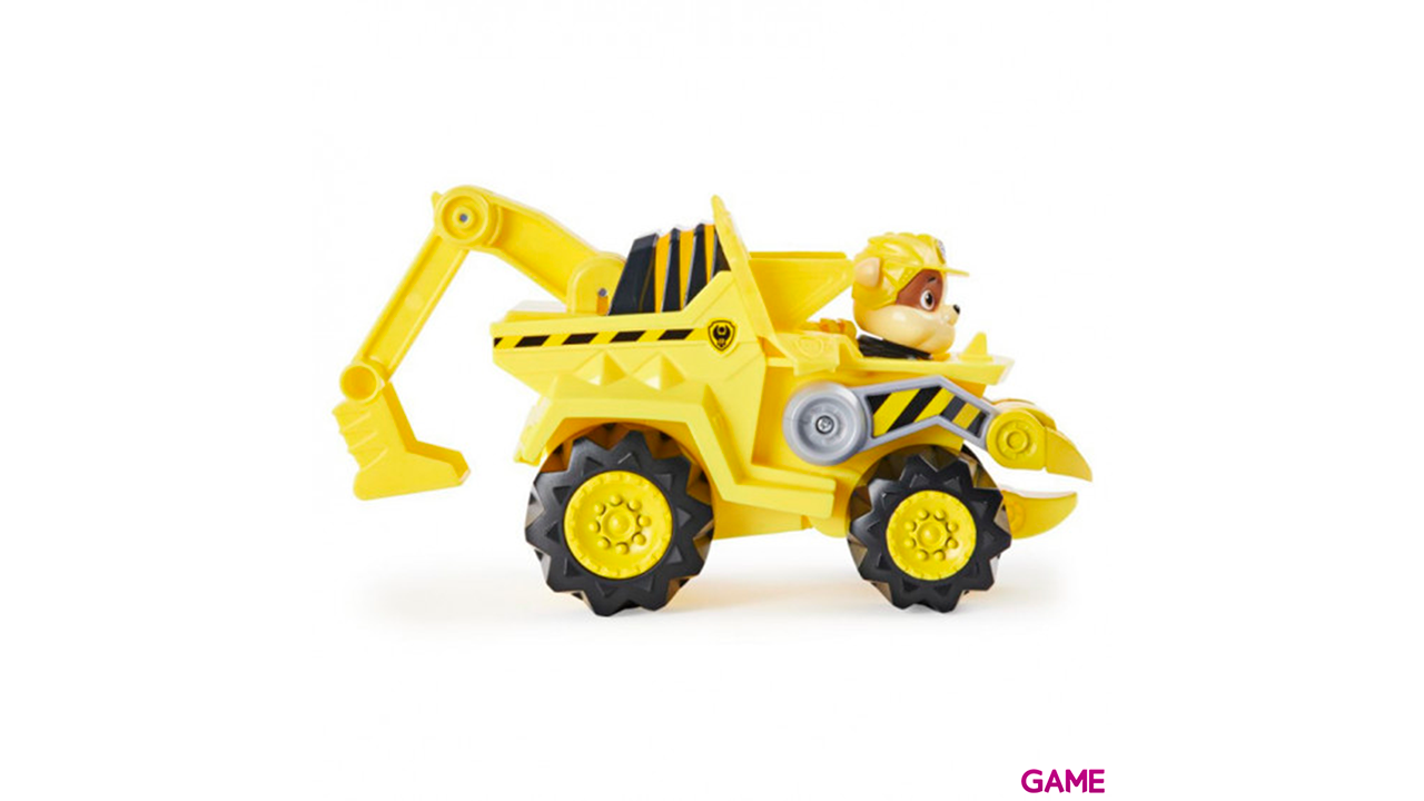 PAW Patrol , vehículo Deluxe con aceleración Dino Rescue de Rubble con figura de dinosaurio misteriosa-1