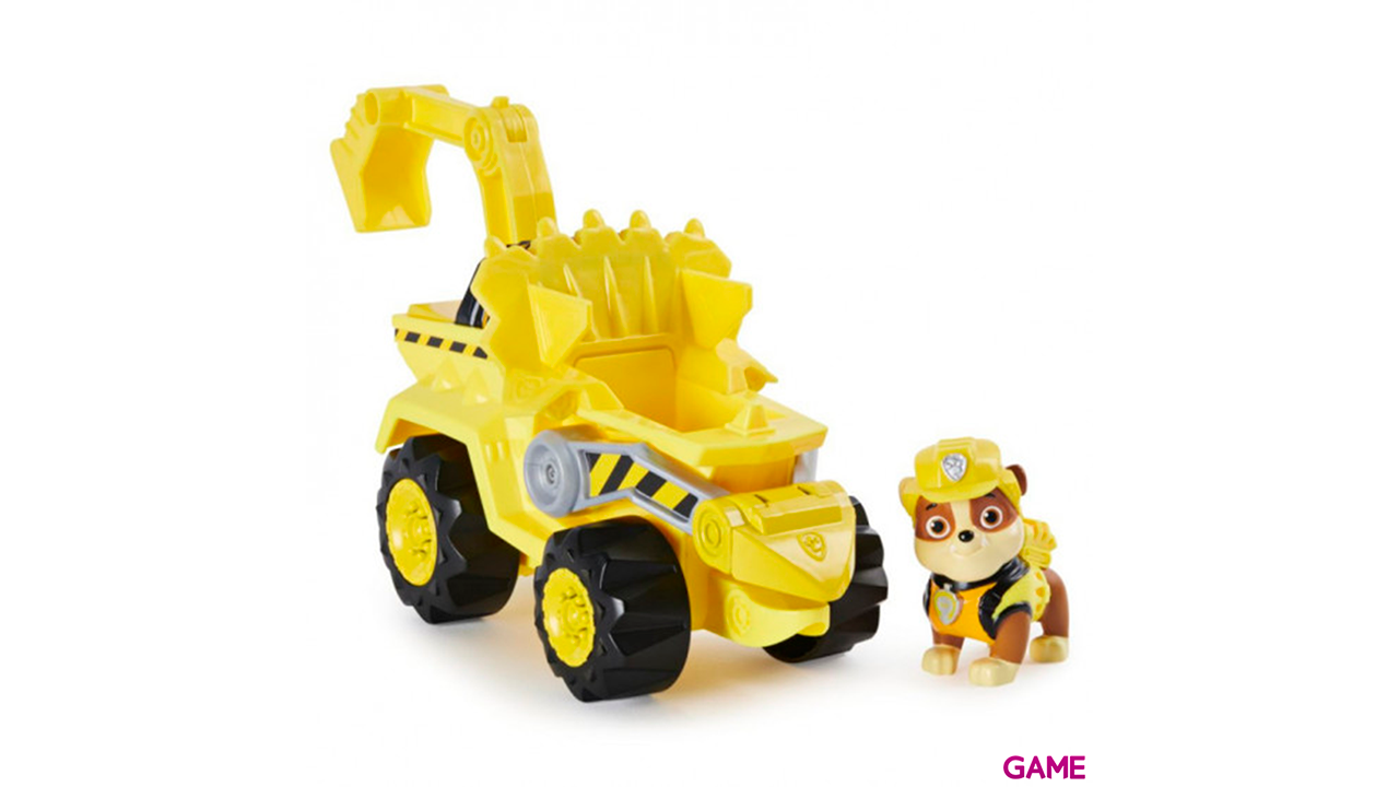 PAW Patrol , vehículo Deluxe con aceleración Dino Rescue de Rubble con figura de dinosaurio misteriosa-2