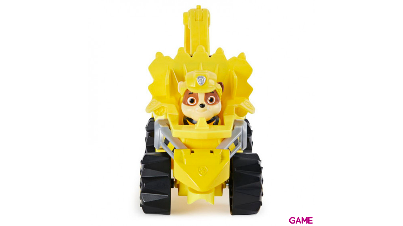 PAW Patrol , vehículo Deluxe con aceleración Dino Rescue de Rubble con figura de dinosaurio misteriosa-3
