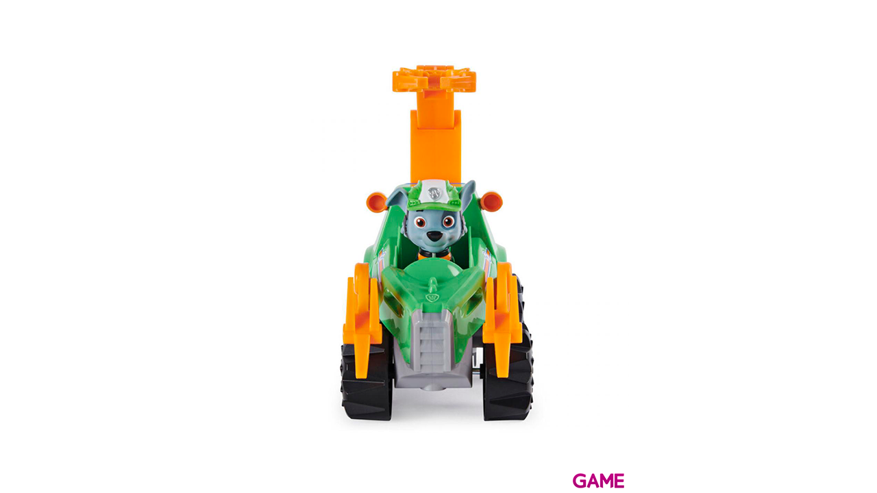 PAW Patrol , vehículo Deluxe con aceleración Dino Rescue de Rocky con figura de dinosaurio misteriosa-2