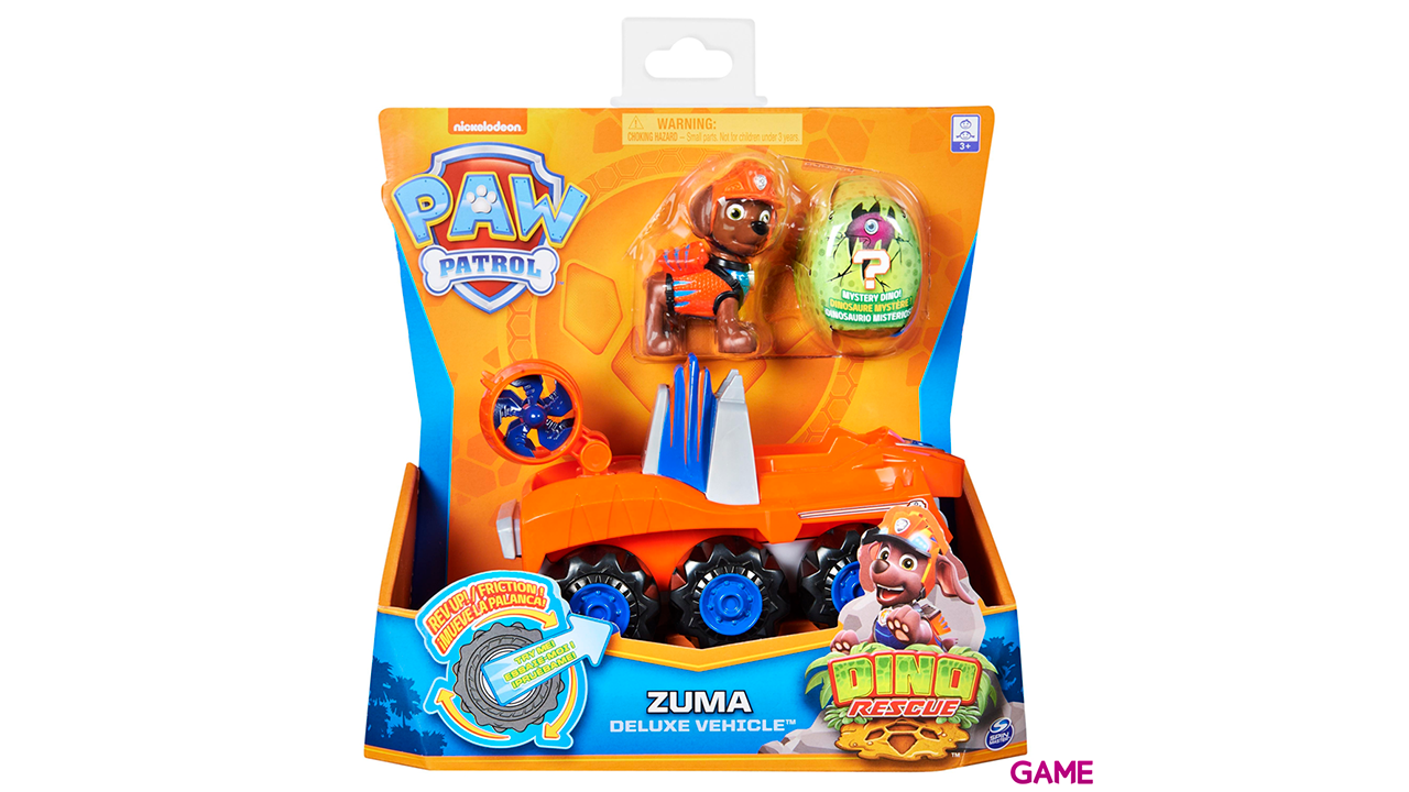 PAW Patrol , vehículo Deluxe con aceleración Dino Rescue de Zuma con figura de dinosaurio misteriosa-0