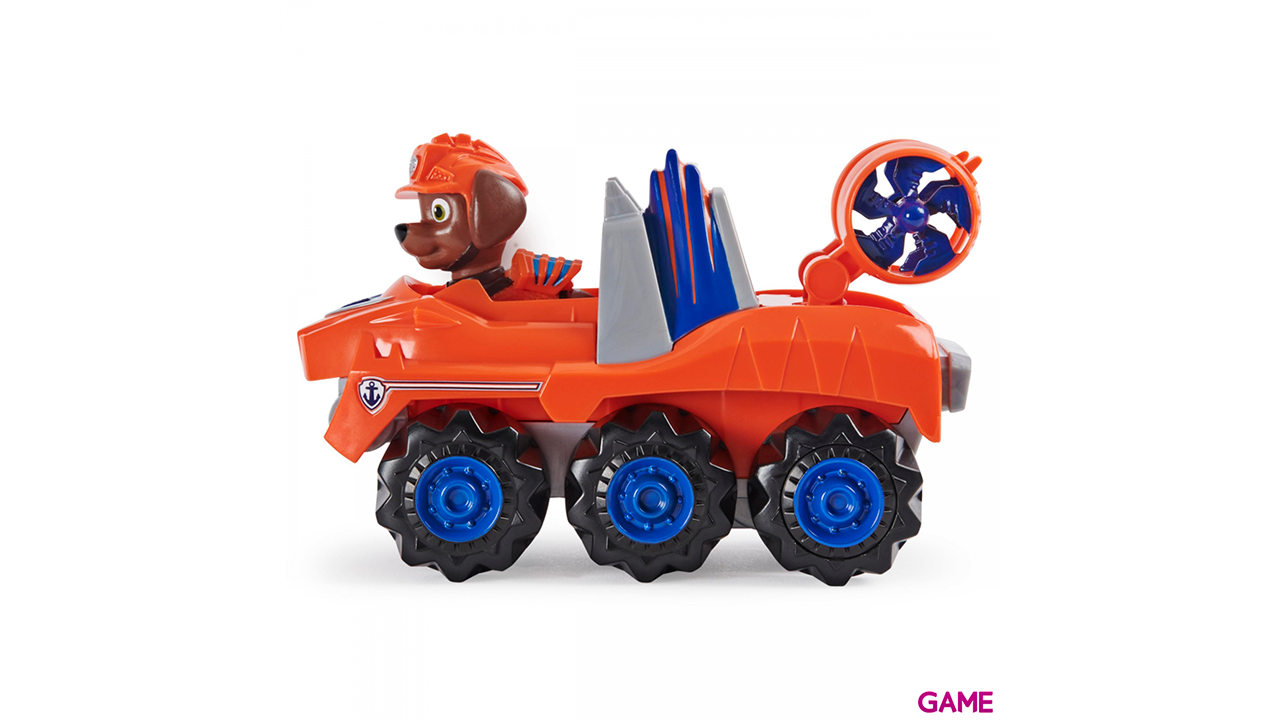 PAW Patrol , vehículo Deluxe con aceleración Dino Rescue de Zuma con figura de dinosaurio misteriosa-4