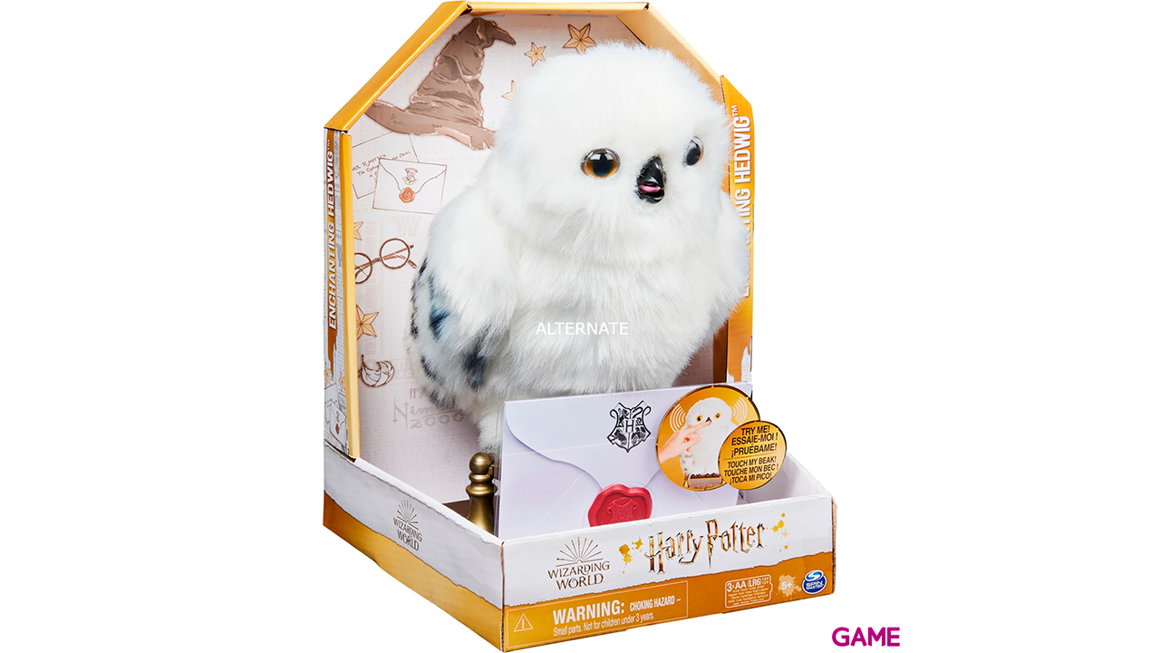 Wizarding World lechuza de Harry Potter Enchanting Hedwig interactiva con más de 15 sonidos y movimientos y sobre de Hogwarts,-0