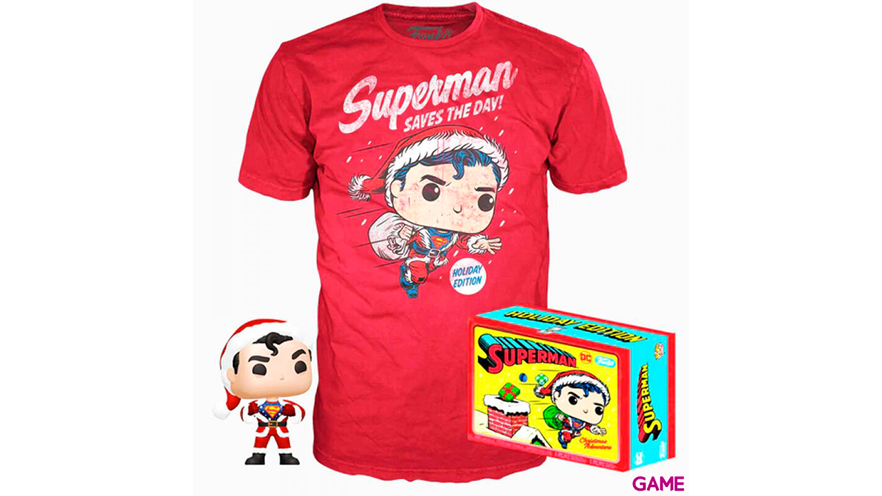 Set figura POP Tee DC Comics Superman Exclusive Flocked Talla XL-0