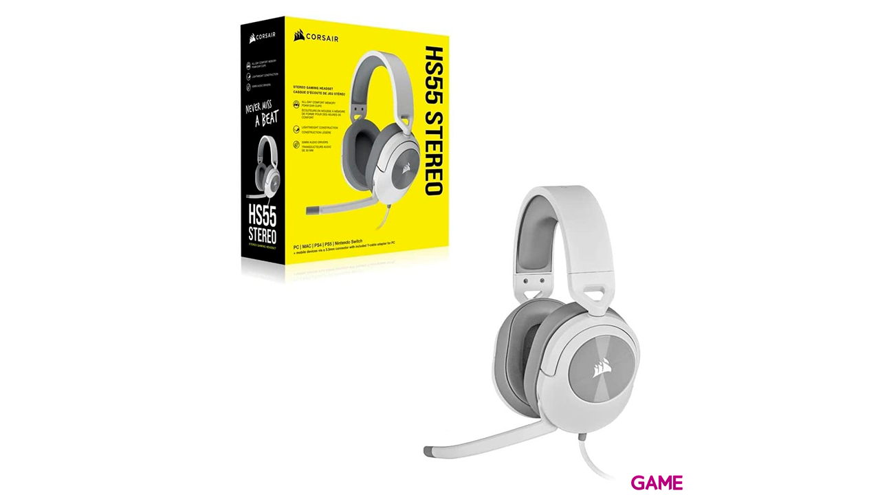 Corsair HS55 Estereo Blanco PC-PS4-PS5-XBOX-NSW-MOVIL - Auriculares Gaming-2