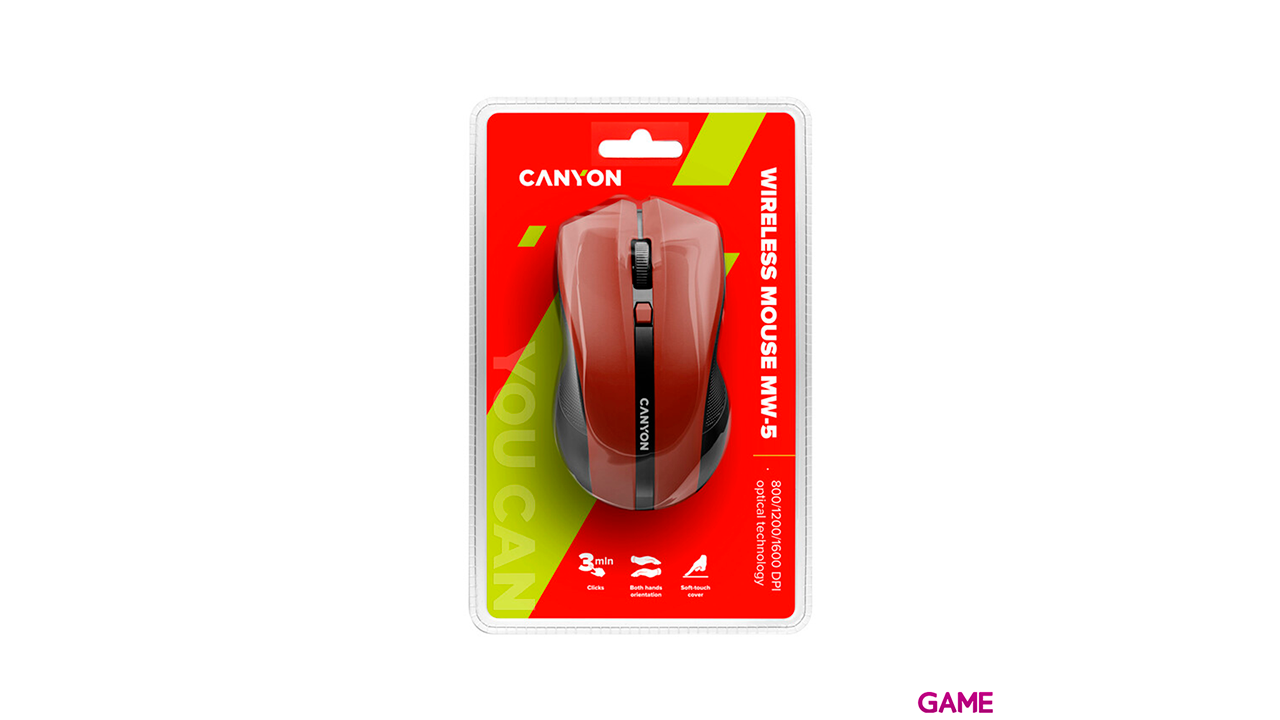 Canyon CNE-CMSW05R Inalámbrico Optico 1600DPI Rojo - Raton-0