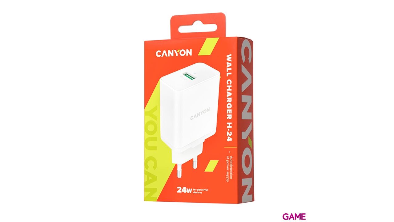 Canyon CNE-CHA24W USB A 24w Carga Rapida Blanco - Cargador-0