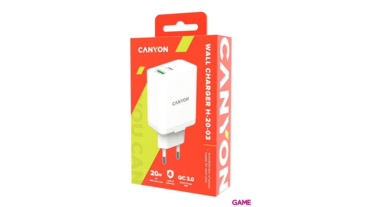 Canyon CNE-CHA20W03 USB C 20w Carga Rapida Blanco - Cargador-0