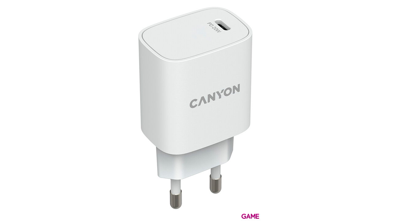 Canyon CNE-CHA20W02 USB C 20w Carga Rapida Blanco - Cargador-0