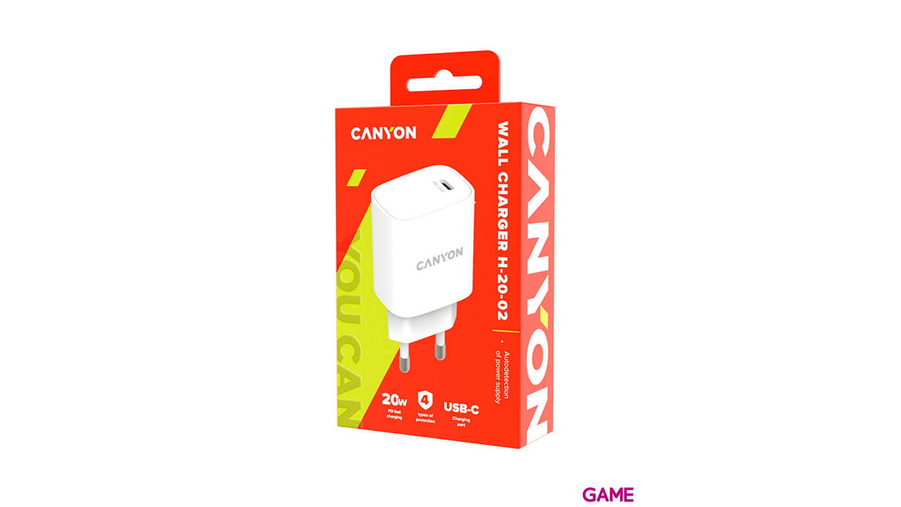 Canyon CNE-CHA20W02 USB C 20w Carga Rapida Blanco - Cargador-1