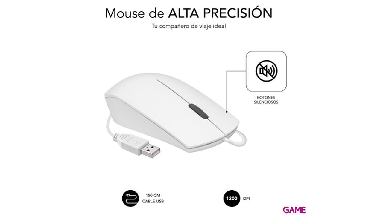 Subblim Business Silencioso USB 1200 DPI Blanco - Raton-1