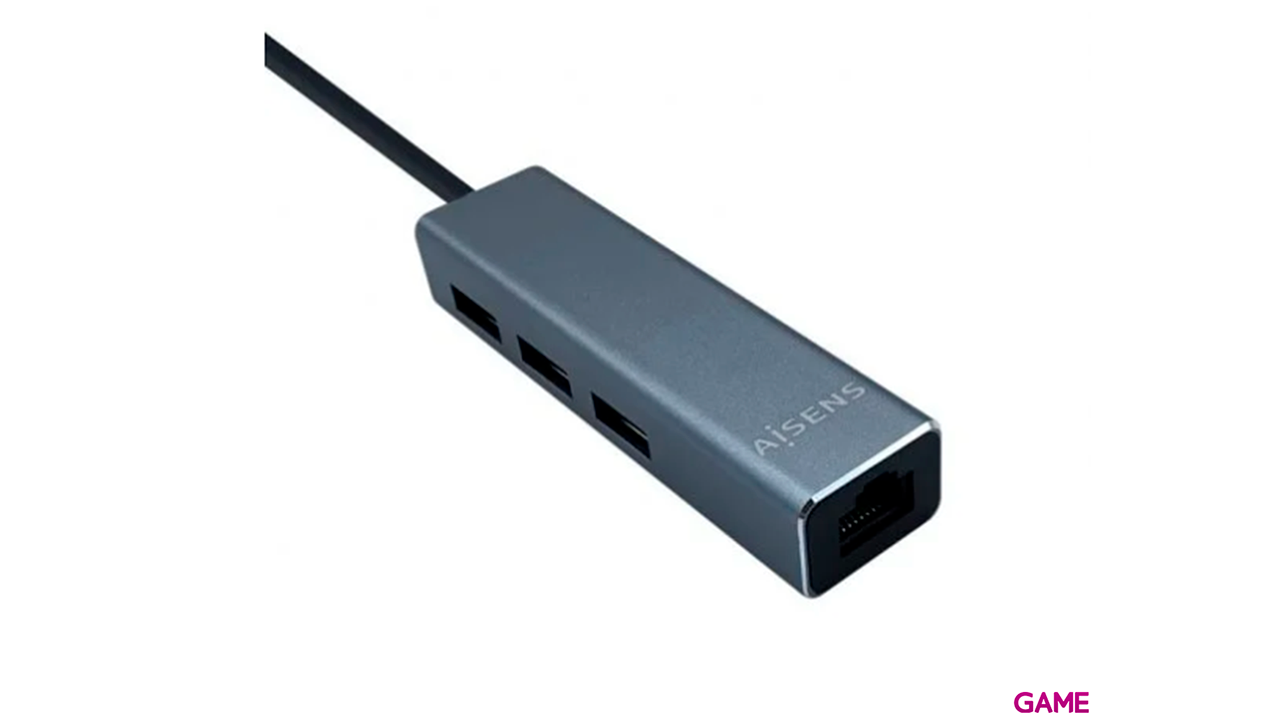 Aisens Conversor USB 3.0 a Ethernet gigabit 10/100/1000 Mbps + Hub 3 x USB 3.0, Gris 15cm - Adaptador-0