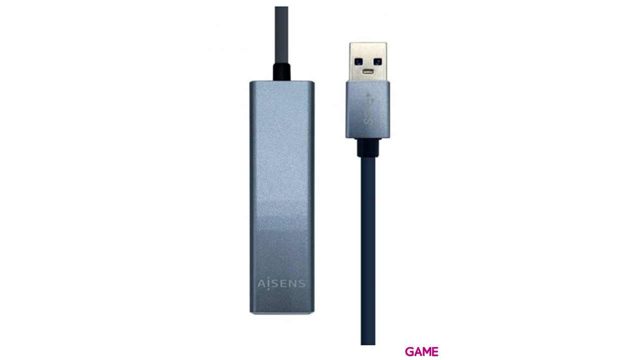 Aisens Conversor USB 3.0 a Ethernet gigabit 10/100/1000 Mbps + Hub 3 x USB 3.0, Gris 15cm - Adaptador-2