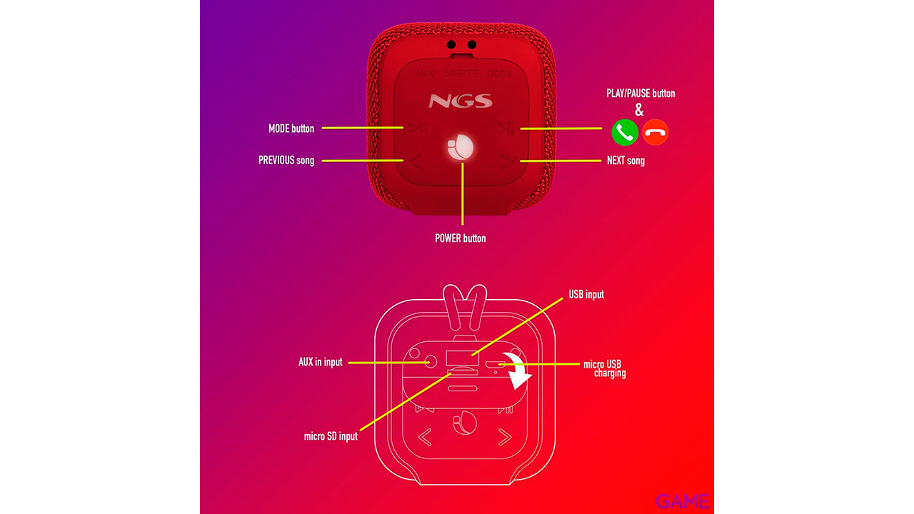 NGS Roller Coaster Estereo 10W Rojo - Altavoz-1