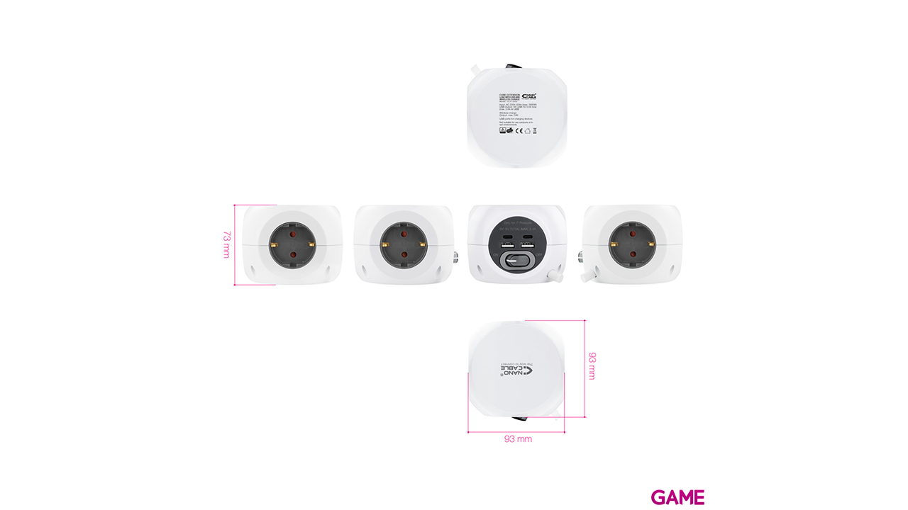 Nanocable 3 Enchufes 4 USB - 2 USB A + 2 USB-C - Carga Inalambrica Interruptor - Regleta-4