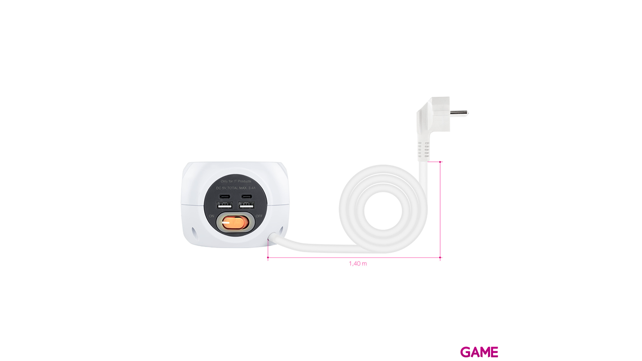 Nanocable 3 Enchufes 4 USB - 2 USB A + 2 USB-C - Carga Inalambrica Interruptor - Regleta-5