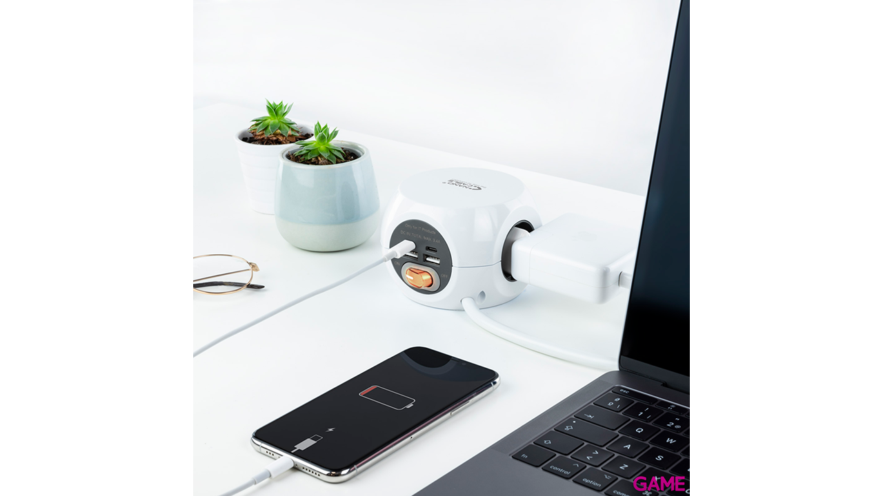 Nanocable 3 Enchufes 4 USB - 2 USB A + 2 USB-C - Carga Inalambrica Interruptor - Regleta-8
