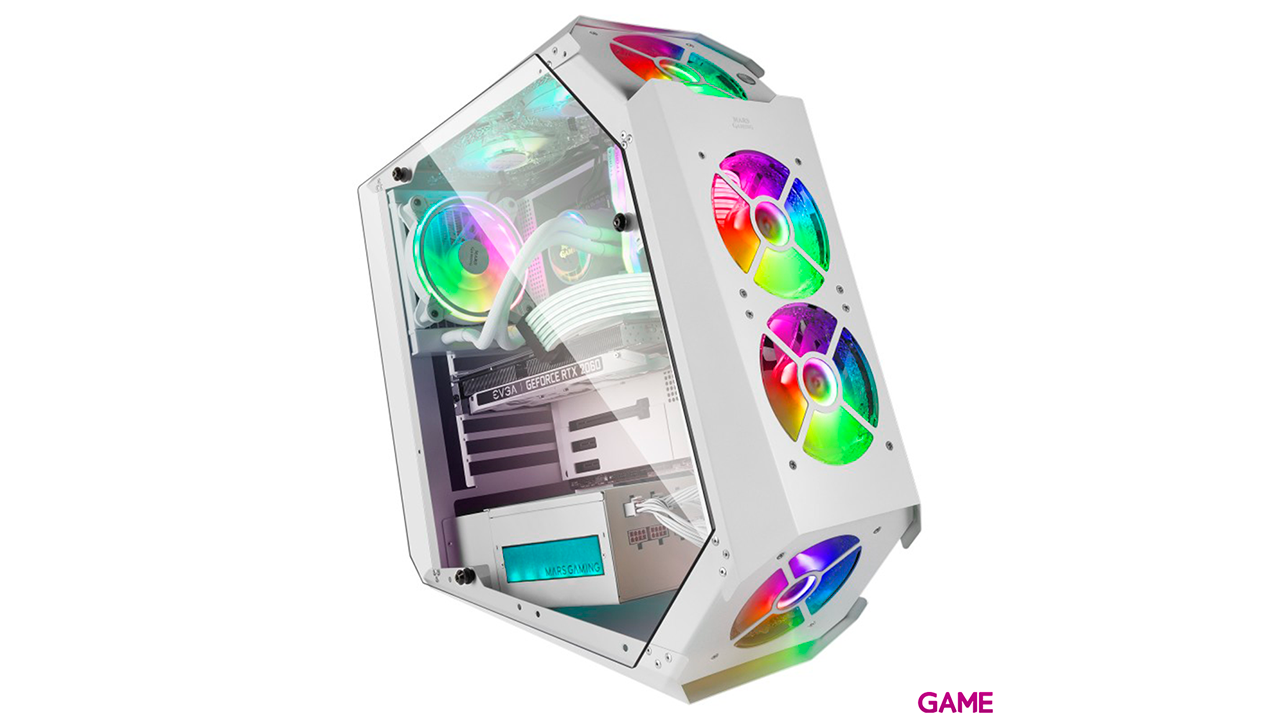 Mars Gaming MC51W Caja PC Gaming ATX Doble Cristal Templado 5xVentilador RGB Blanco-1