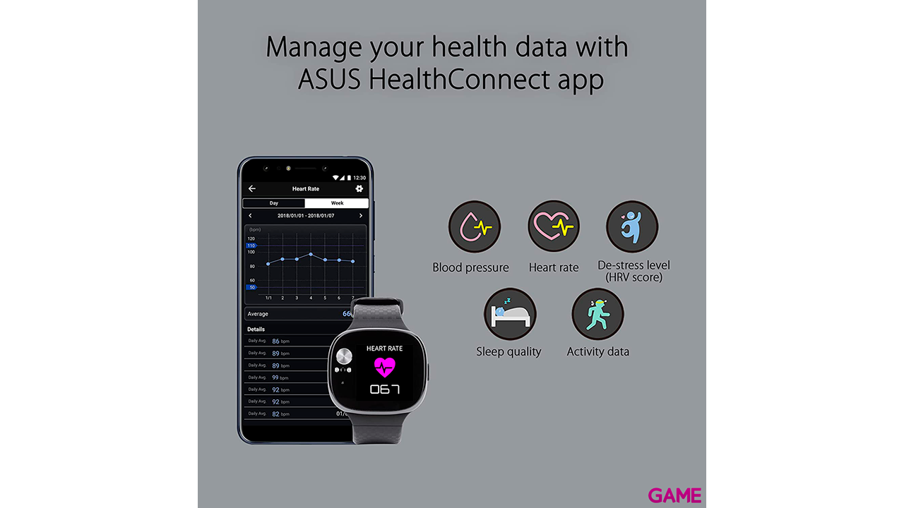 ASUS VivoWatch BP LCD Pulsera de actividad IP67 Negro-5