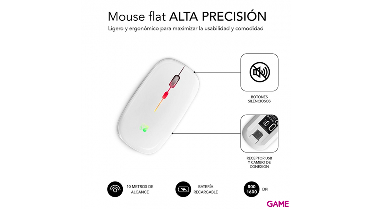 Subblim LED Dual Flat Mouse Wireless Blanco - Raton-3