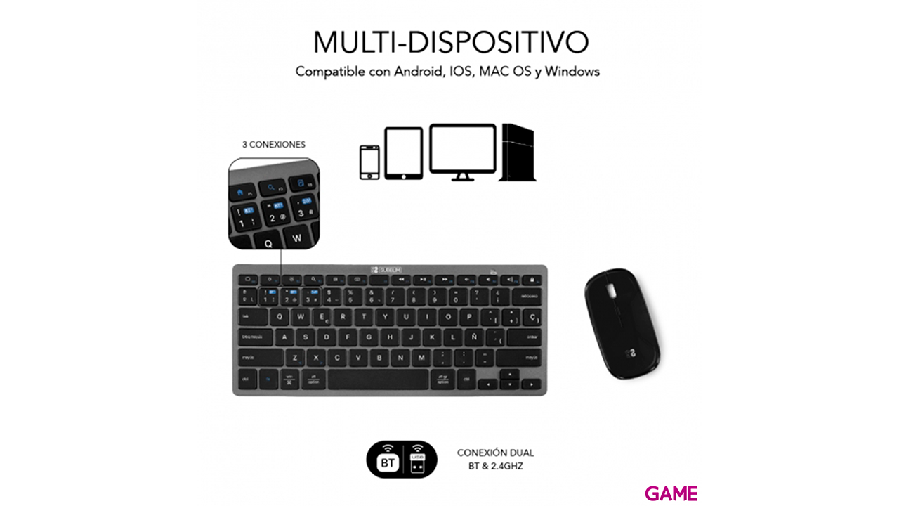 Subblim - Pack Teclado + Ratón Bluetooth  Compacto Gris Negro - Pack Periféricos-2