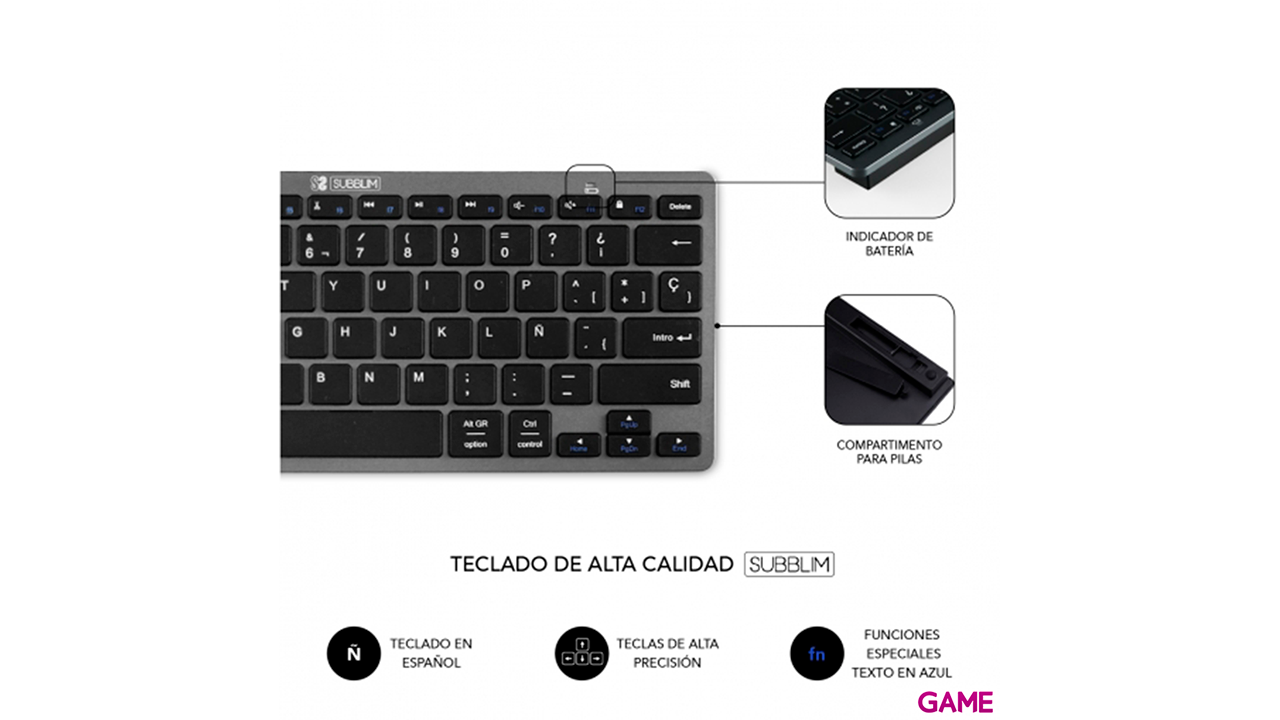 Subblim - Pack Teclado + Ratón Bluetooth  Compacto Gris Negro - Pack Periféricos-4