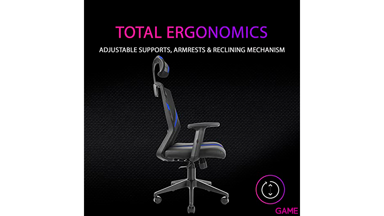 Mars Gaming MGC-ERGO Ergonómica Malla Transpirable Azul - Silla Gaming-1