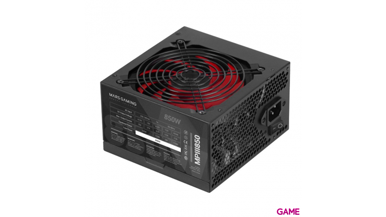 Mars Gaming MPIII850 Fuente Alimentación PC ATX 850W 5 Años Garantía Tecnología Silenciosa AI-RPM 85% Eficiencia Negro-0