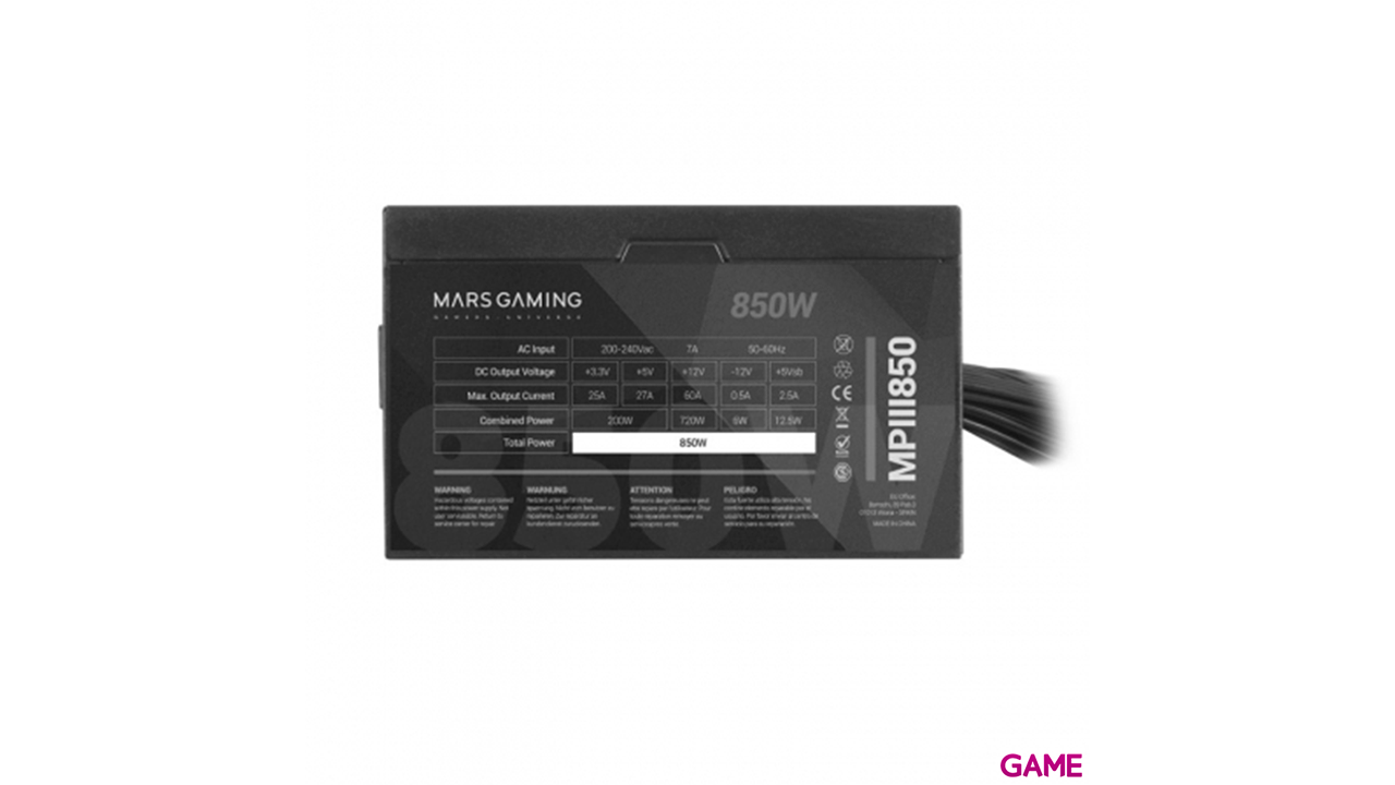 Mars Gaming MPIII850 Fuente Alimentación PC ATX 850W 5 Años Garantía Tecnología Silenciosa AI-RPM 85% Eficiencia Negro-4
