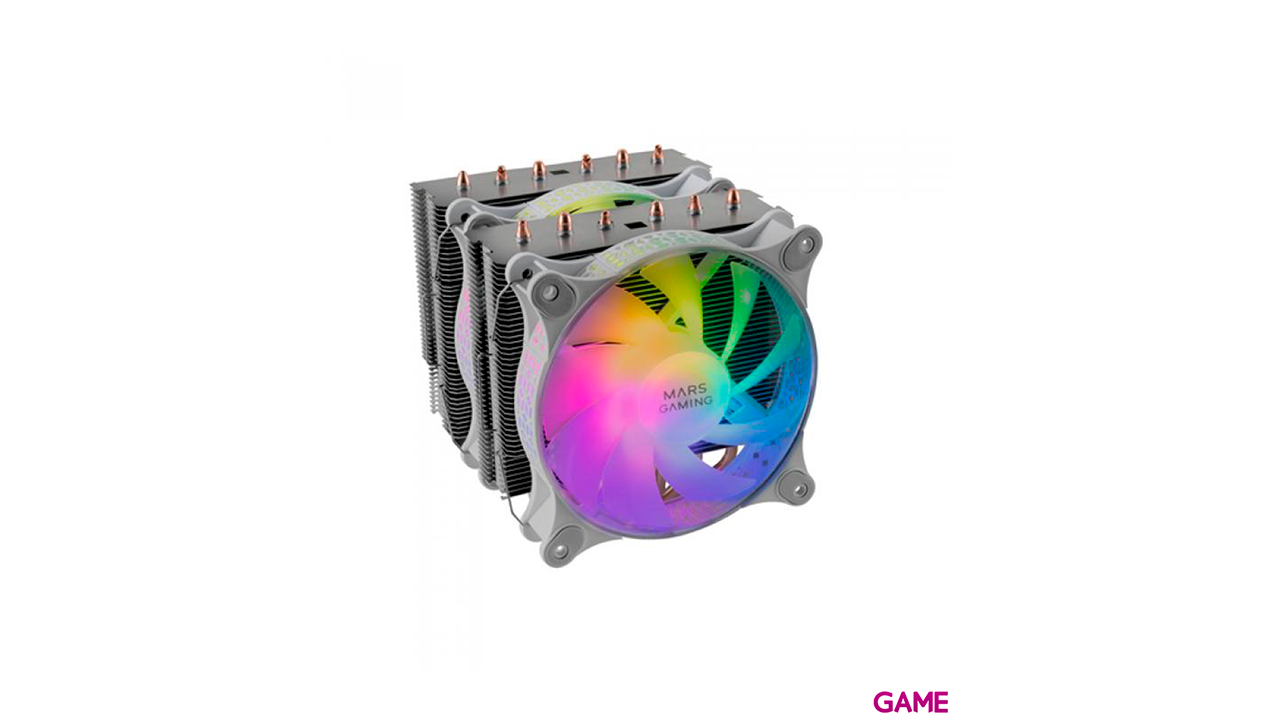 Mars Gaming MCPU-XT Blanco Disipador CPU Doble Torre Refrigeración 6 Heatpipes HCT TDP 300W 2 Ventiladores ARGB PWM 12cm-0