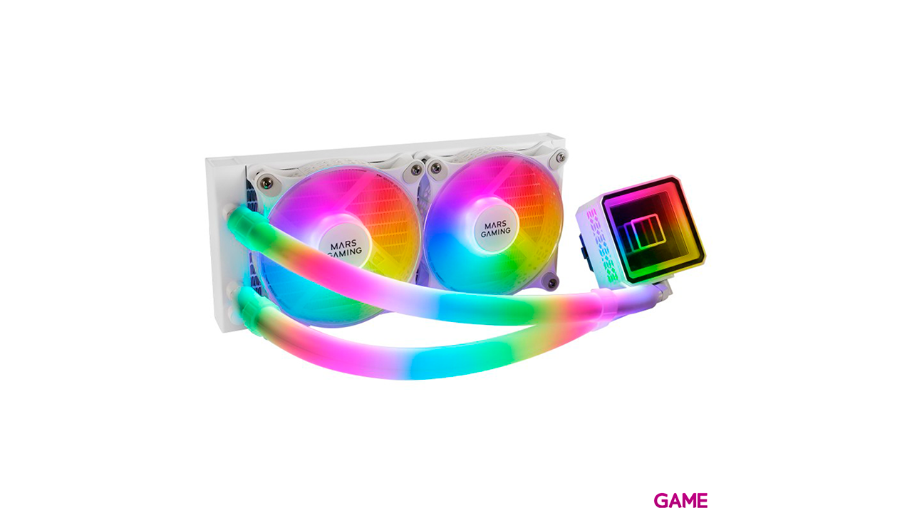 Mars Gaming ML-ULTRA240 Blanco Refrigeración Líquida CPU TDP 500W Espejo Infinito 2 Ventiladores Silenciosos FDB ARGB Tubos ARG-0