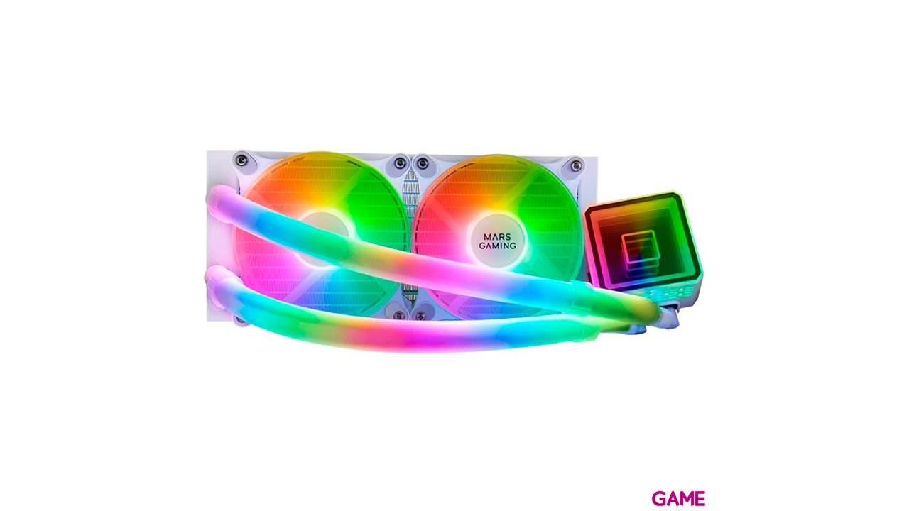 Mars Gaming ML-ULTRA240 Blanco Refrigeración Líquida CPU TDP 500W Espejo Infinito 2 Ventiladores Silenciosos FDB ARGB Tubos ARG-1